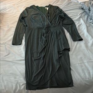 London Times Green Ruched Wrap Dress